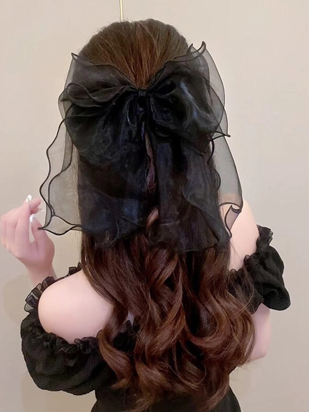 Black Chiffon Hair Bow Clips Imported from Japan
